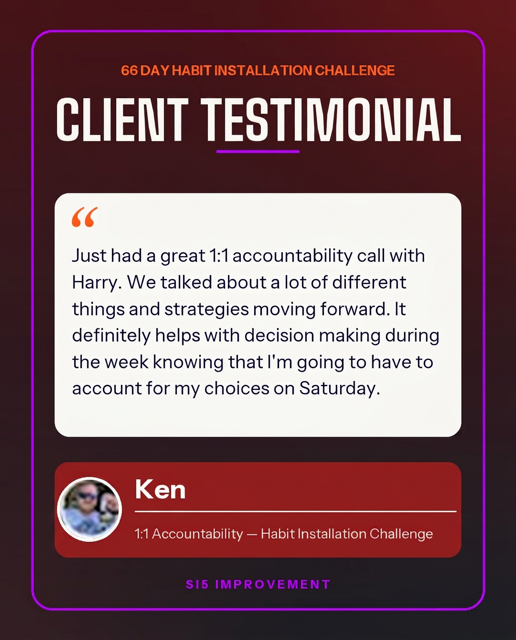 Ken's testimonial after a one-to-one accountability call with Harry